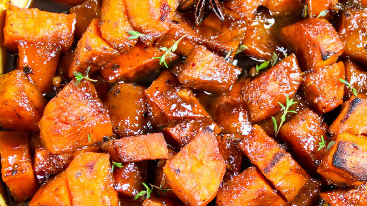 Roasted Sweet Potatoes with Savory Cider Caramel