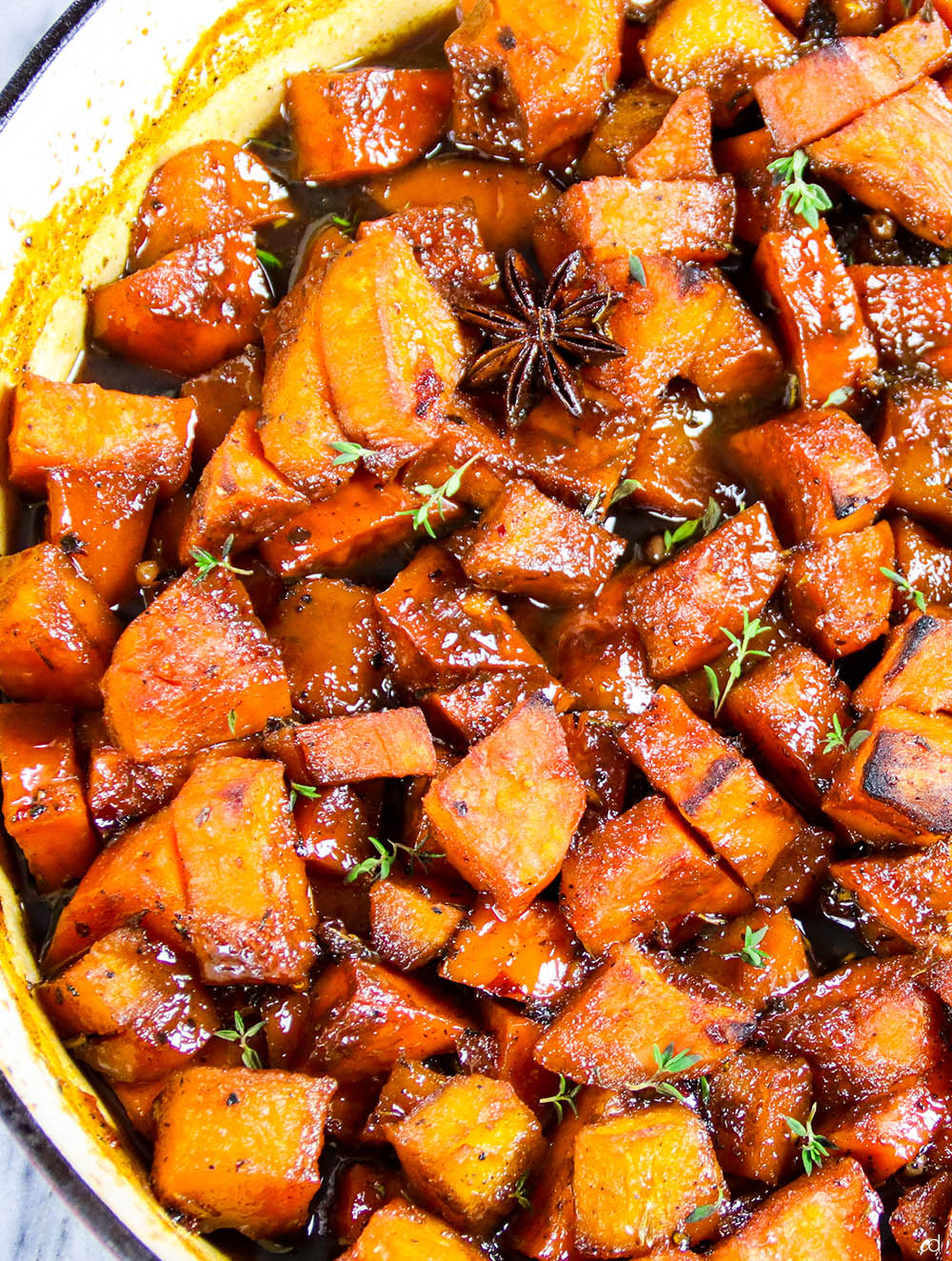 Roasted Sweet Potatoes with Savory Cider Caramel - CarnalDish