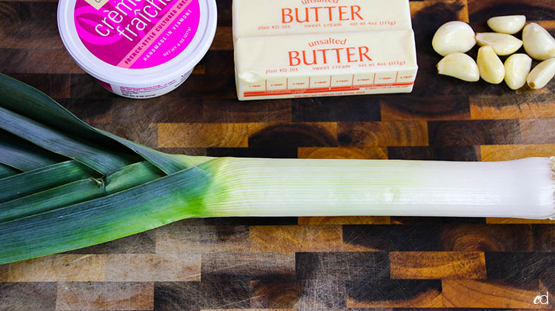 Garlic and Leek Creme Fraiche Mashed Potatoes