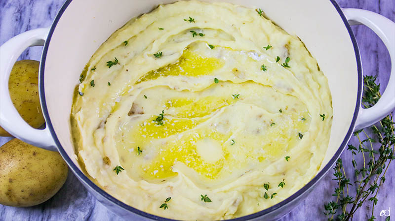 Garlic and Leek Creme Fraiche Mashed Potatoes