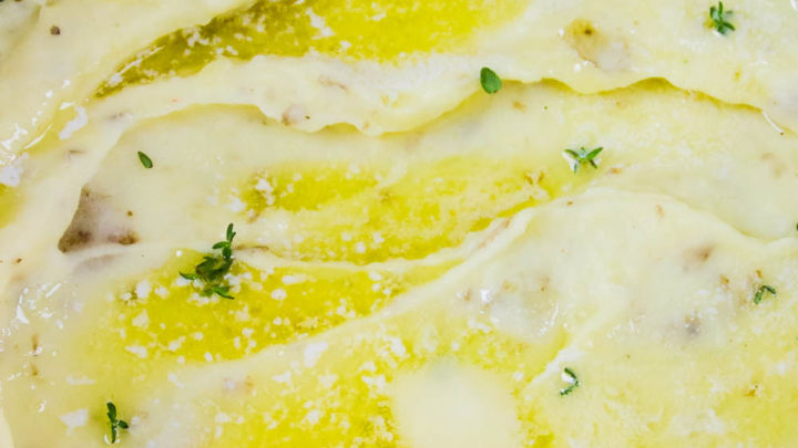 Garlic and Leek Creme Fraiche Mashed Potatoes