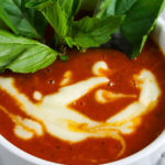 Roasted Garlic Tomato Basil Soup with Ricotta Grilled Cheese