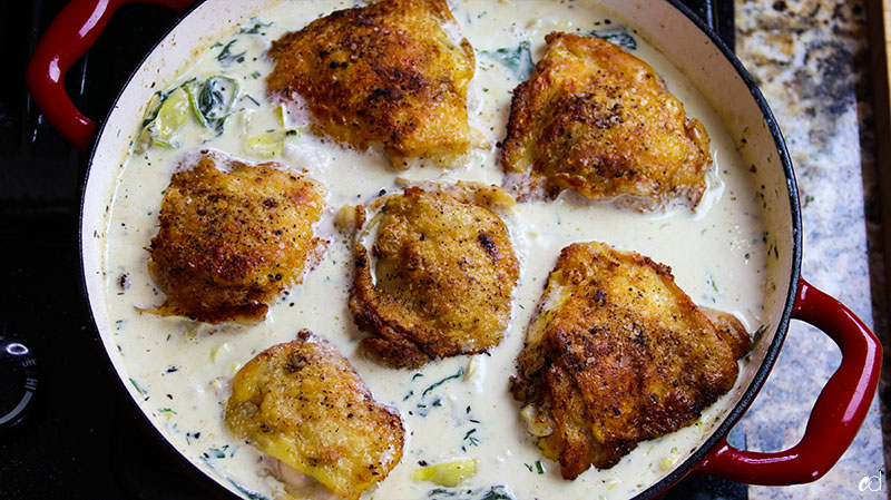 Spinach Artichoke Chicken Thighs