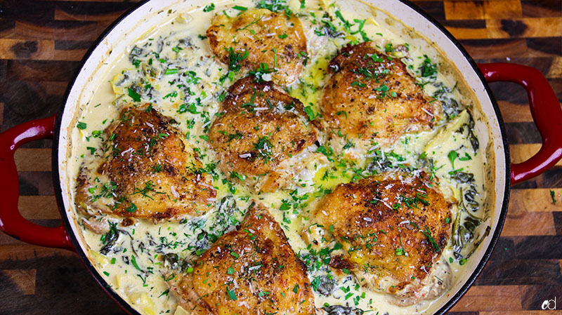 Spinach Artichoke Chicken Thighs