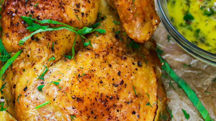 Weeknight Roast Chicken with Garlic and Herb Butter Sauce