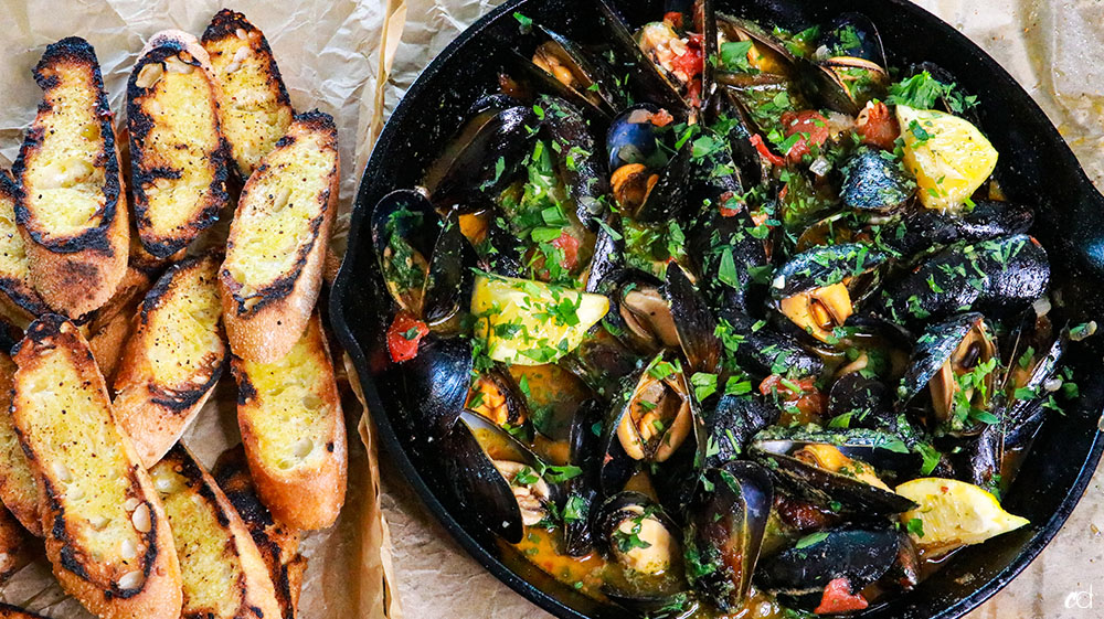 Grilled Drunken Beer Braised Mussels