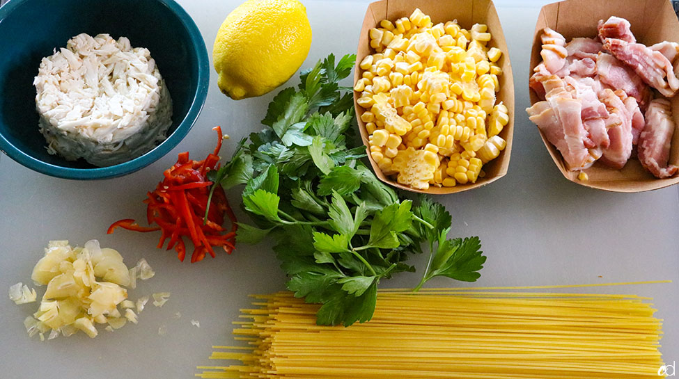 Crab Corn and Bacon Pasta