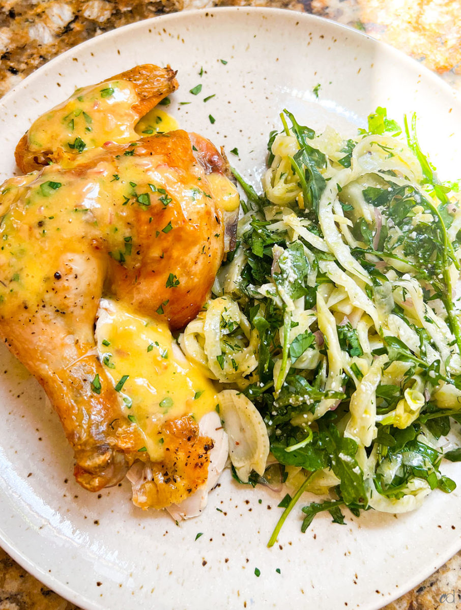 Roast Chicken Shaved Fennel Arugula Salad