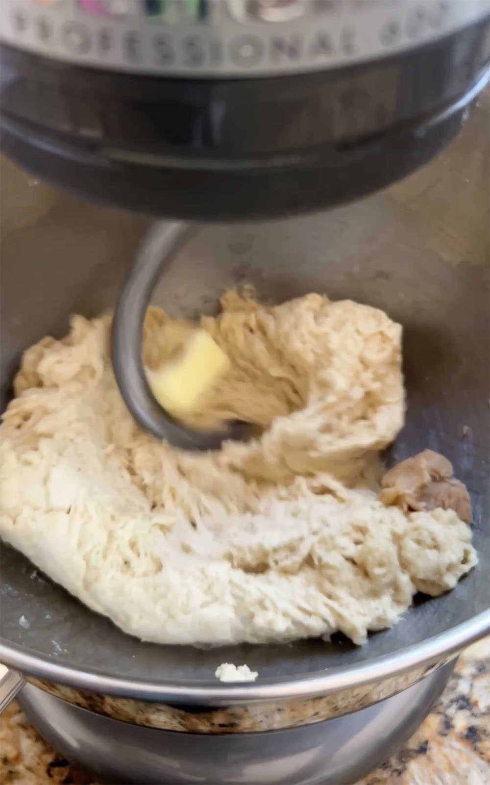 mixing brown butter into dough