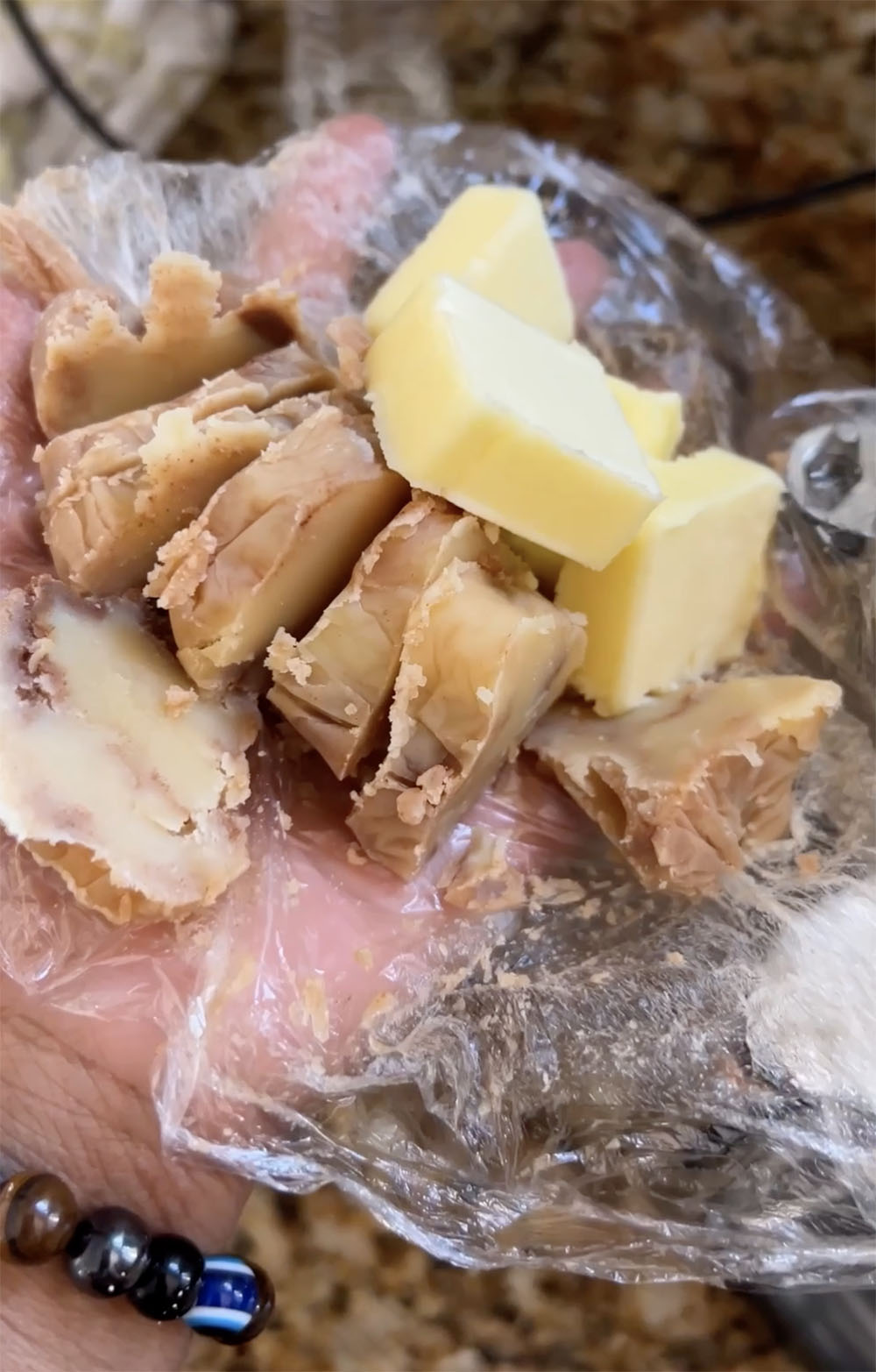 chunks of formed brown butter
