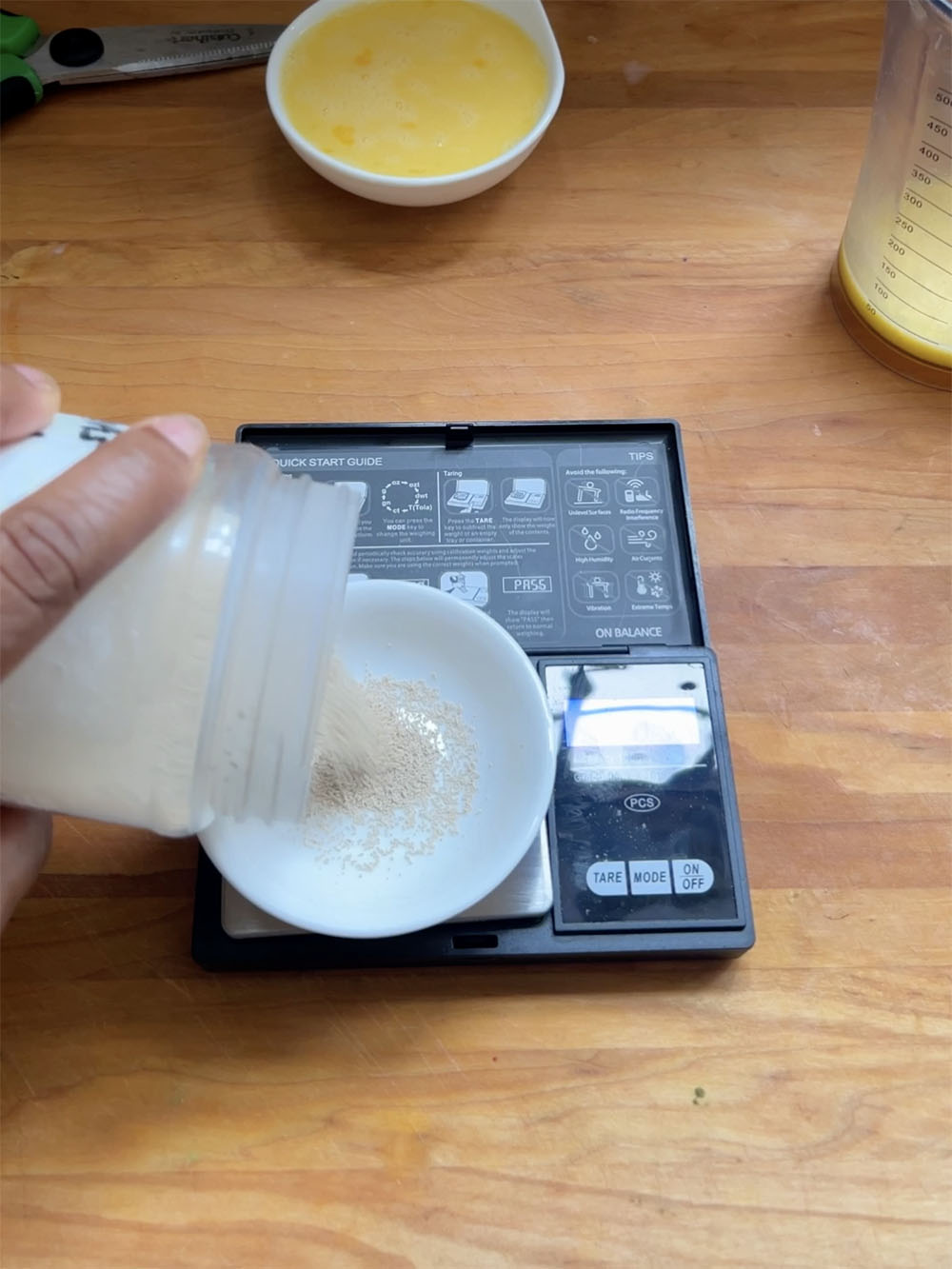 weighing the yeast